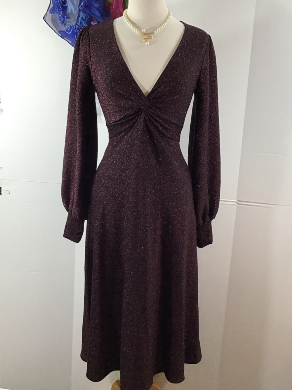 Boden burgundy metallic jersey v neck midi dress 4